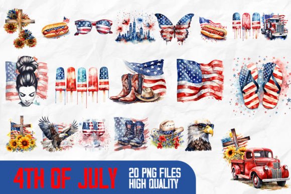 Celebrate in Style: 4th of July Watercolor Design Bundle