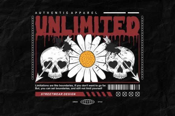 Skull Daisy Flower Urban T Shirt Design: A Bold Graphic Asset